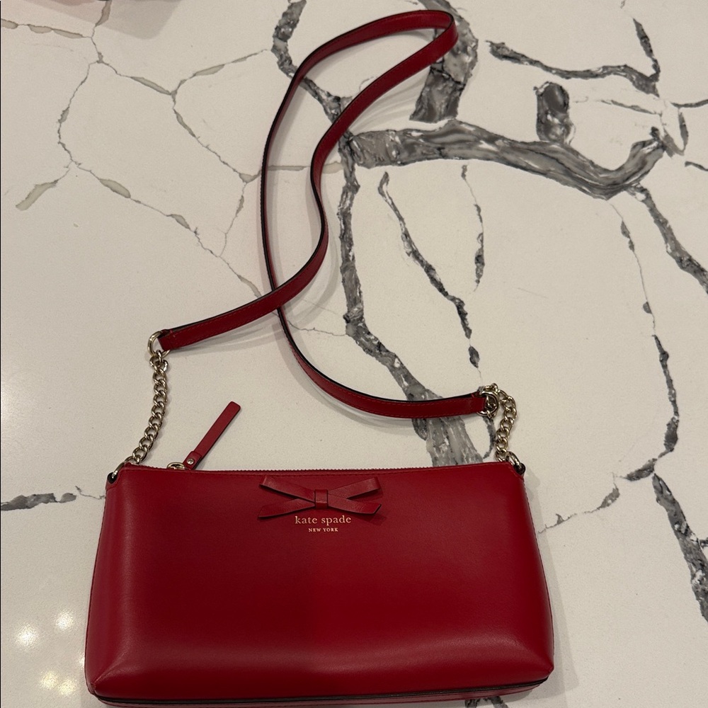 Kate Spade Cherry Red Crossbody Bag with Gold Chain